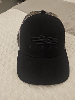 Sitka Men's Black Trucker Cap with Camo Mesh